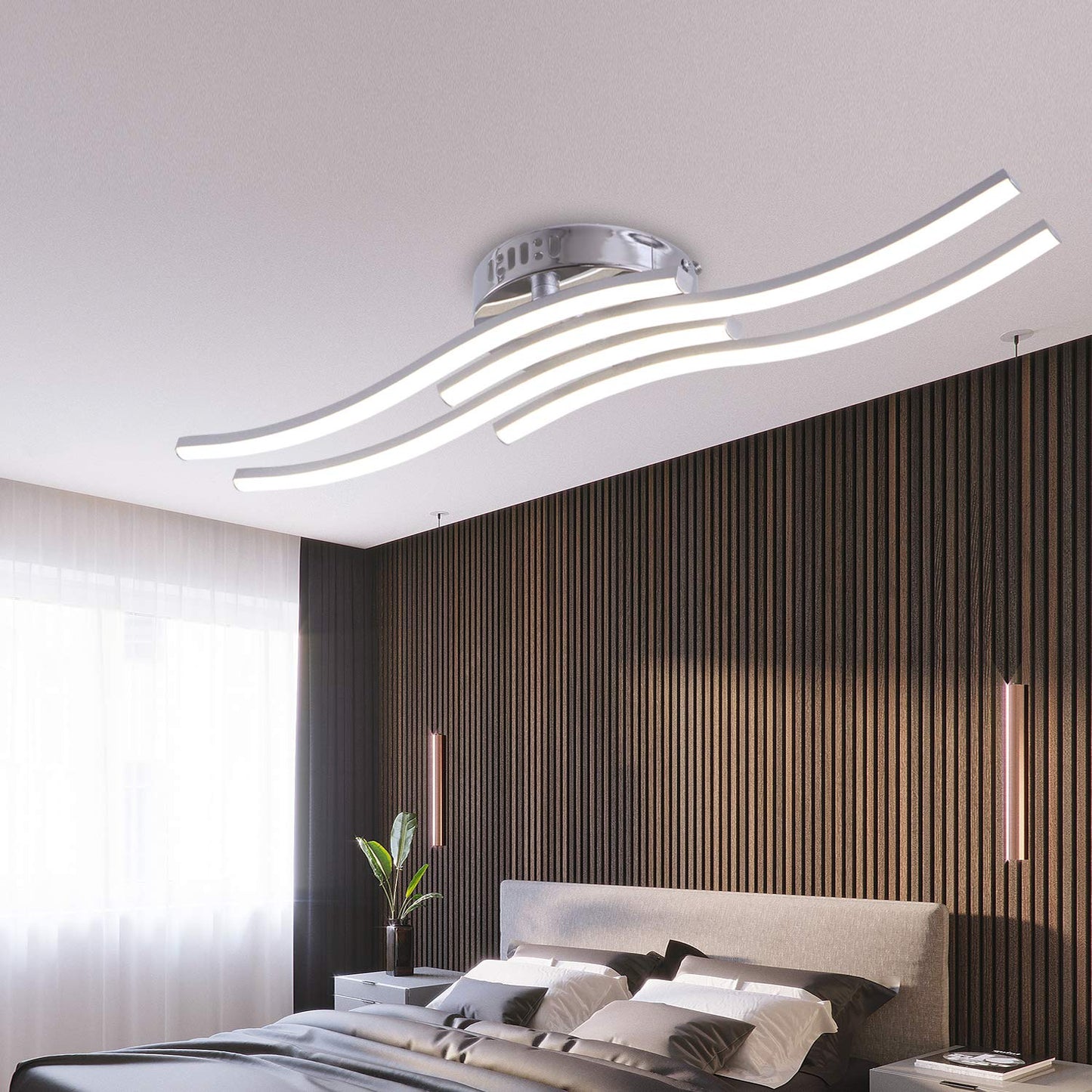 Goeco LED Ceiling Light, Elegant Curved Design Ceiling Lights, 4 Built-in LED Boards, 24W 2.000 Lumen, Neutral White Light 4000K, Modern Ceiling Fixture for Living Rooms and Bedrooms Natural White 4 LED Boards