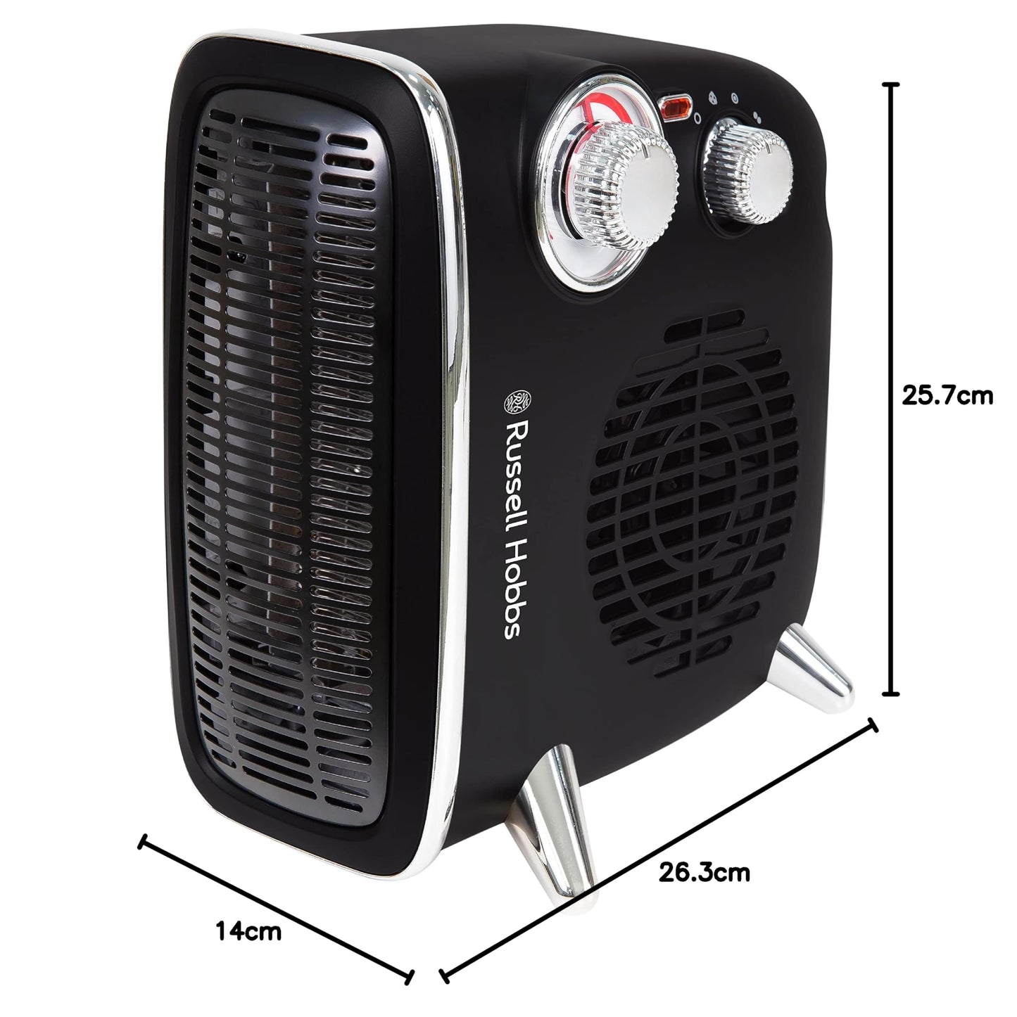 Russell Hobbs 1800W/1.8KW Electric Heater, Retro Horizontal/Vertical Fan Heater in Black with Adjustable Thermostat, 2 Heat Settings, 20m² Room Size, Dial Control, RHRETHFH1001B with 2 Year Guarantee 1.8KW