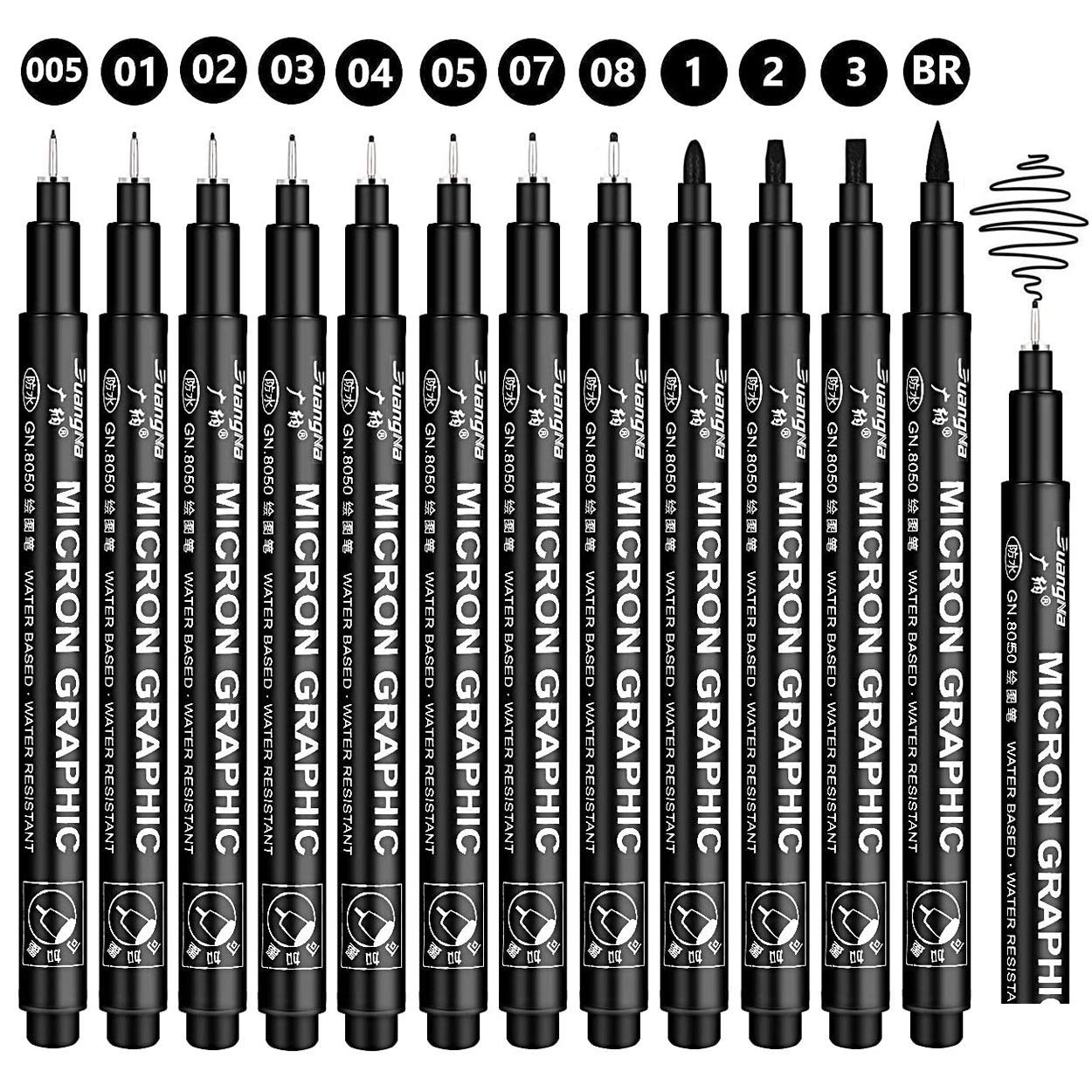 Gelanty Black Fineliner Pens Set 12 Pack Fineliners Technical Drawing Pens, Micro Liner Art Pens for Artist, Brush Pens for Art Sketching, Technical Drawing, Illustration, Comic 1 count (Pack of 12) Dark Black