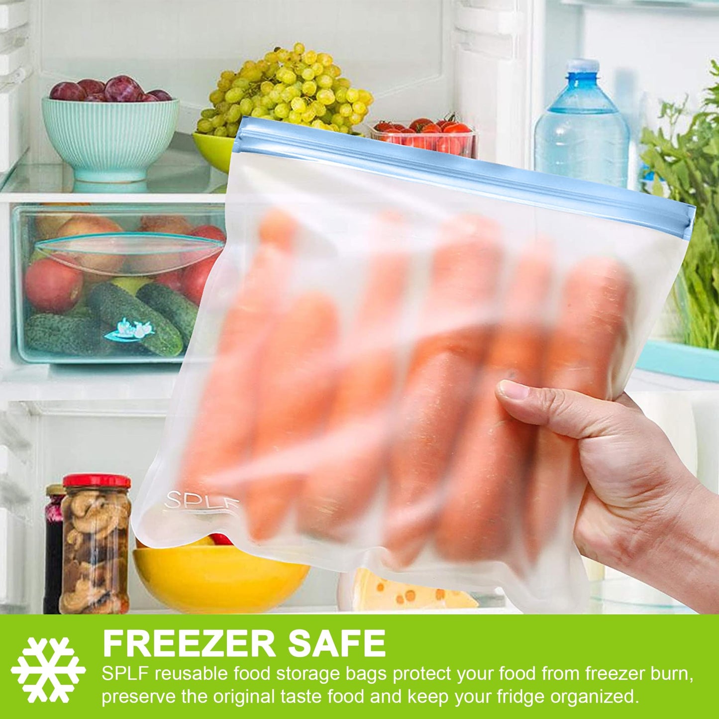 SPLF 20 Pack BPA FREE Reusable Freezer Bags Dishwasher Safe, Reusable Food Bags(4 Gallon Bags + 8 Sandwich Bags + 8 Snack Bags), Reusable Ziplock Bags Leakproof Silicone and Plastic Free Lunch Bags 20 Pack-4 Gallon 8 Sandwich 8 Snack