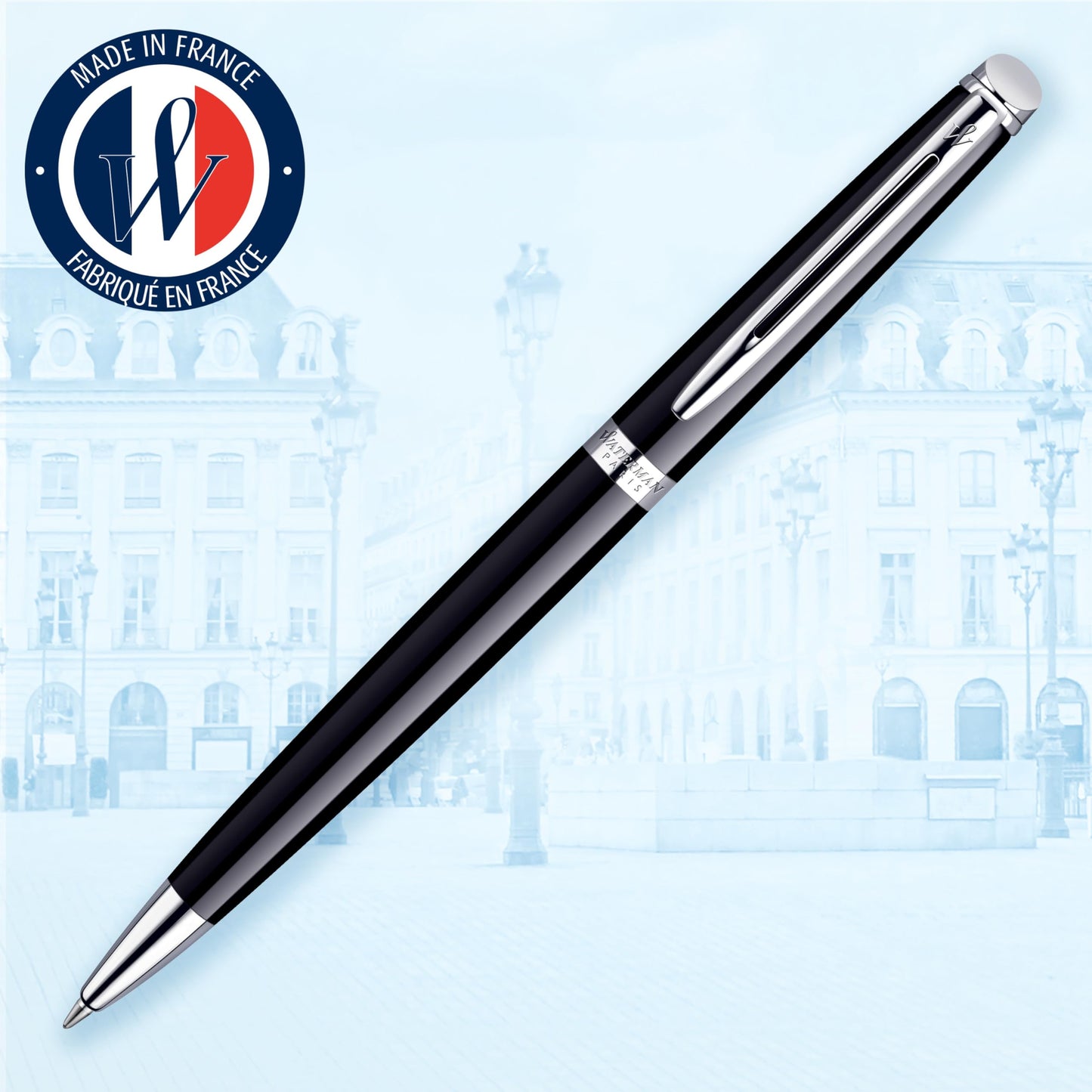 Waterman Hemisphere Ballpoint Pen | Gloss Black with Chrome Trim | Medium Point | Blue Ink | Gift Box Hémisphère