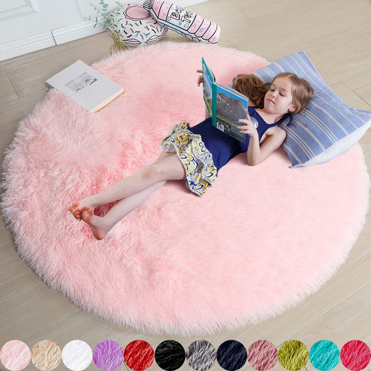 Amdrebio Pink Round Rug for Girls Bedroom,Fluffy Circle Rug 4'X4' for Kids Room,Furry Carpet for Teen Girls Room,Shaggy Circular Rug for Nursery Room,Fuzzy Plush Rug for Dorm,Cute Room Decor for Baby 4x4 Feet