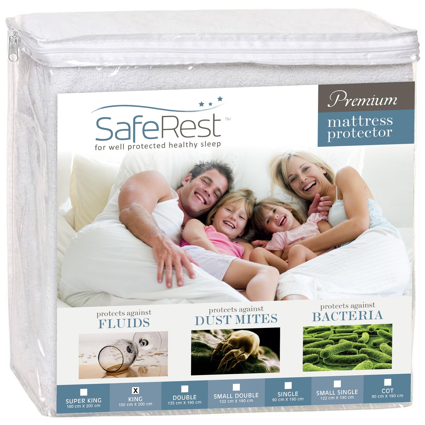 SafeRest Waterproof Mattress Protector - Fitted King Size Mattress Pad Cover - Machine Washable Cotton Mattress Cover for Bed (King Size, 150x200cm) King (150x200cm) White