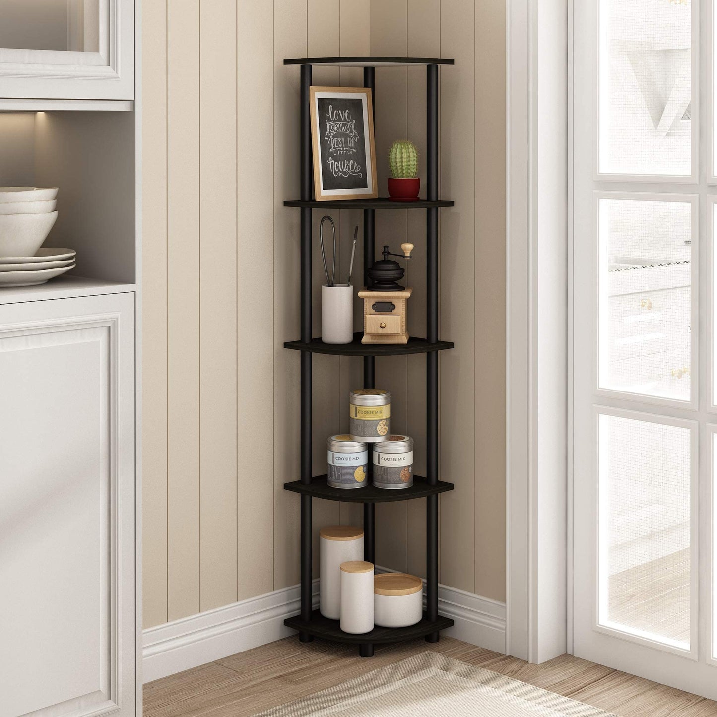 Furinno Turn-N-Tube 5 Tier Corner Display Rack Multipurpose Shelving Unit, Espresso/Black 5-Tier