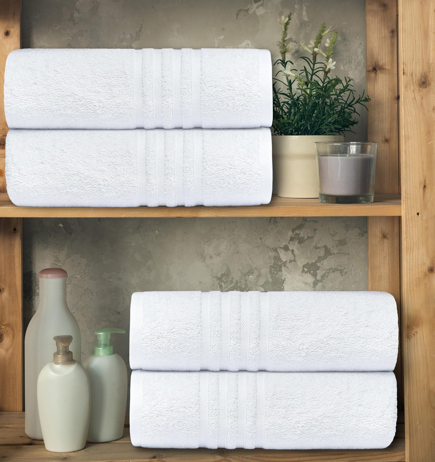 White Classic Wealuxe Cotton Bath Towels - Soft and Absorbent Hotel Towel - 68x132 CM - 4 Pack - White