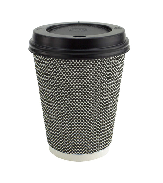 Signature Packaging - Ripple Paper Coffee Cups with Lids - 12oz / 354ml - 50 Pack Mono (Black + White) 12oz - 50Pack