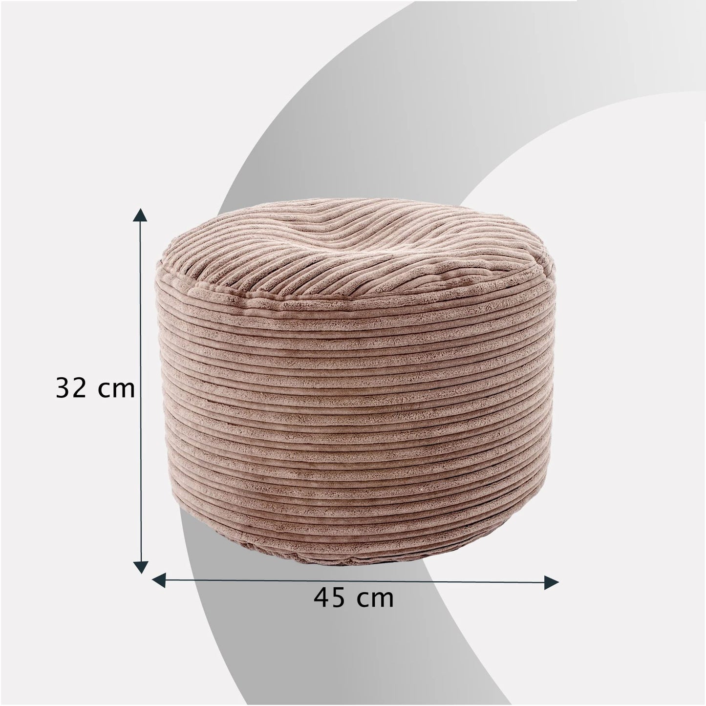 Shopisfy Soft and Comfortable Round Bean Bag Footstool Pouffe, Jumbo Cord - Mocha