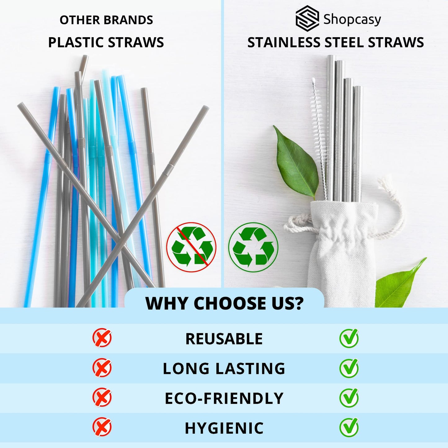 Set of 10 Reusable Metal Straws Drinking, 216mm Eco-Friendly Stainless Steel Drinking Straws for Cocktail, Milkshake, Cold/Hot Drinks (4 Straight + 4 Bent + 2 Cleaners) BPA Free Silver