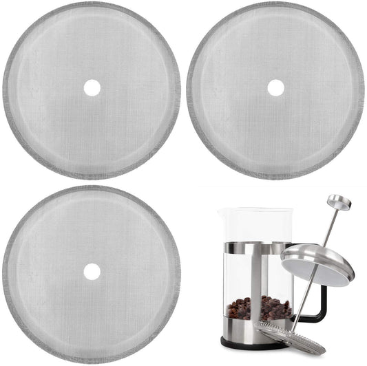 French Press Replacement Cafetiere Filter Mesh Screen Coffee French Press Filters 4 Inch Stainless Steel Reusable Mesh Filter for 8 Cup/ 34 OZ/ 1000 ml Coffee Tea Makers (3 Packs) 3