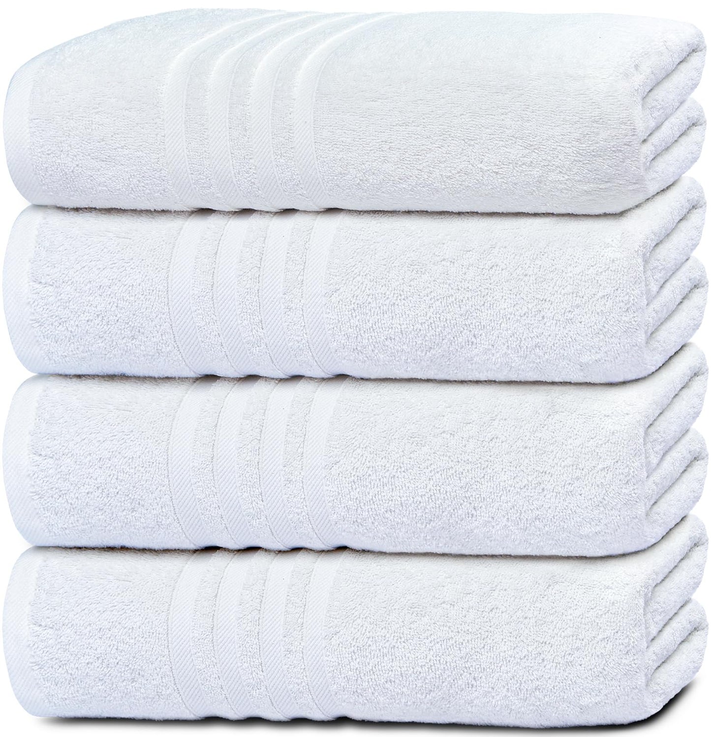 White Classic Wealuxe Cotton Bath Towels - Soft and Absorbent Hotel Towel - 68x132 CM - 4 Pack - White