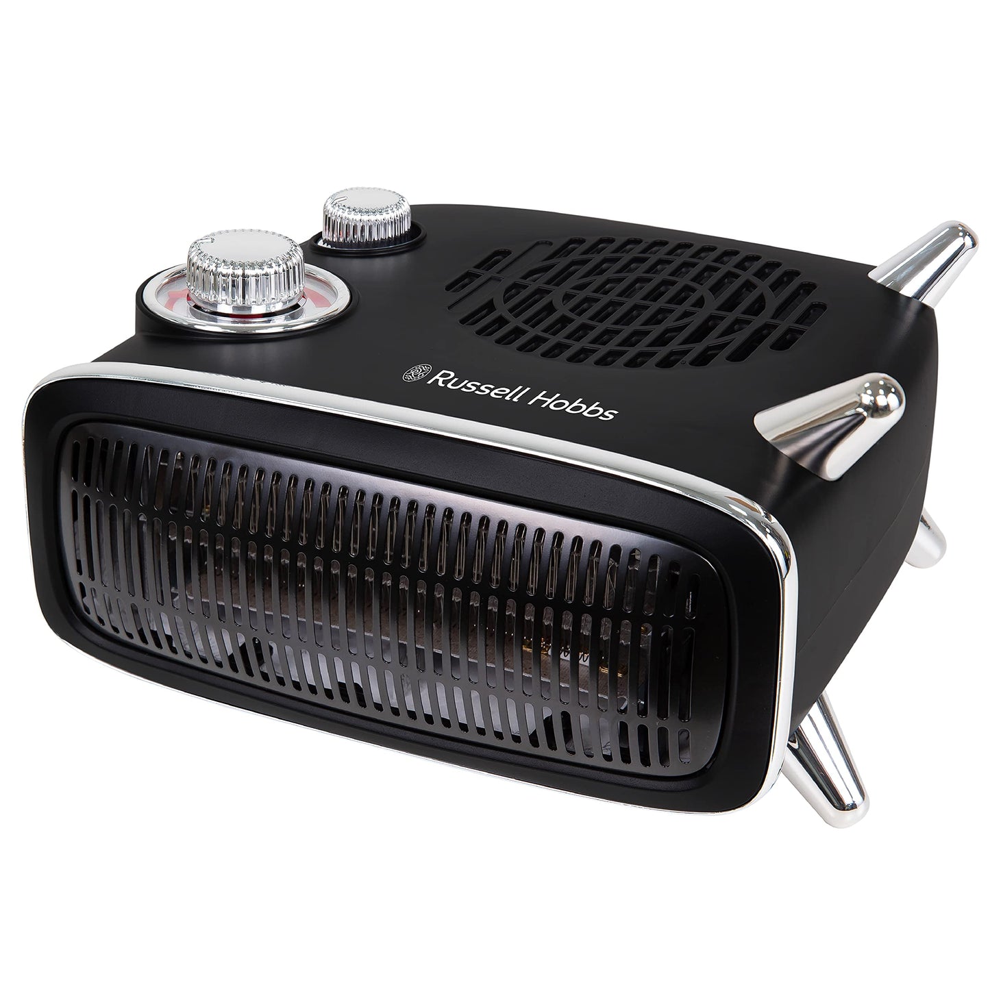 Russell Hobbs 1800W/1.8KW Electric Heater, Retro Horizontal/Vertical Fan Heater in Black with Adjustable Thermostat, 2 Heat Settings, 20m² Room Size, Dial Control, RHRETHFH1001B with 2 Year Guarantee 1.8KW