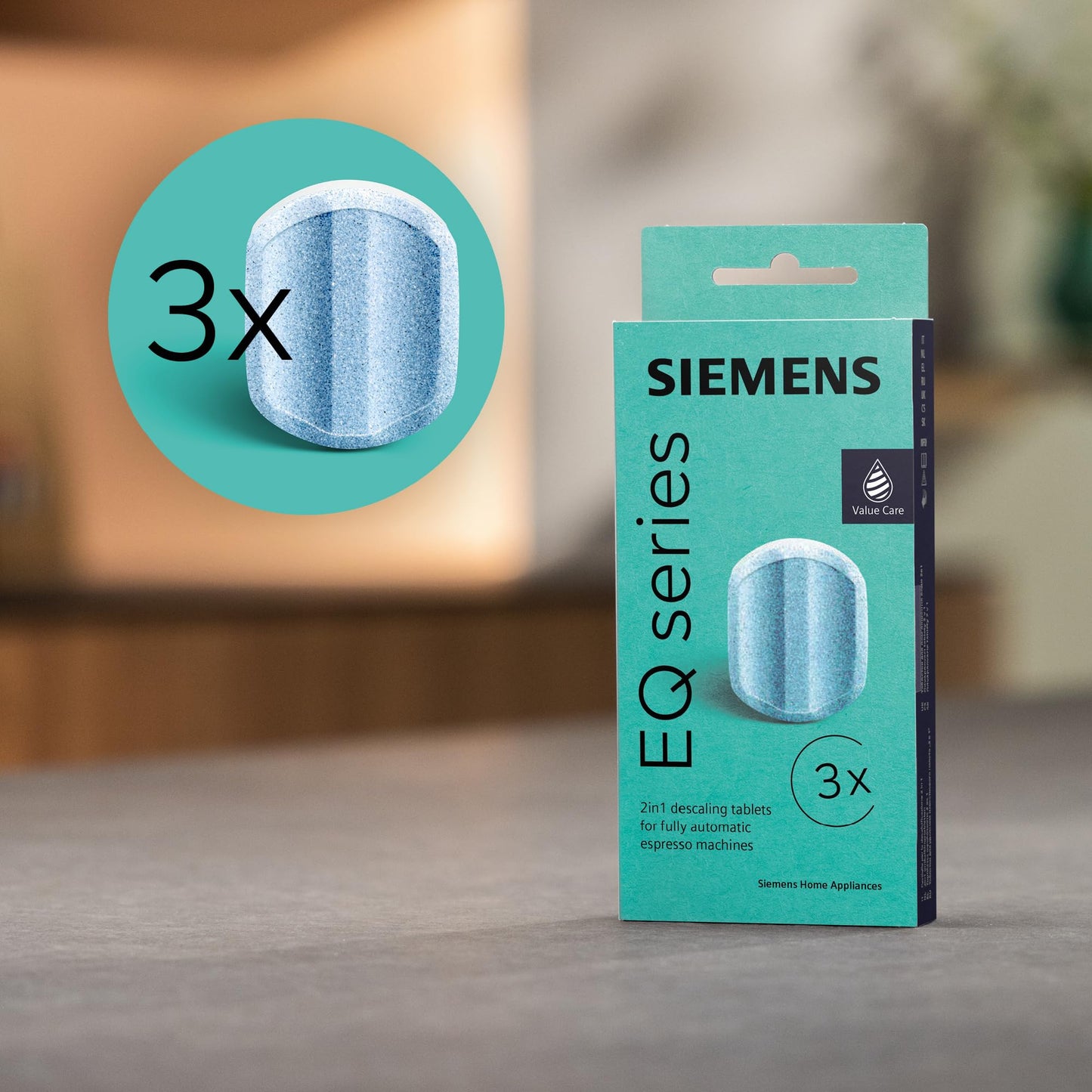 Siemens Descaling Tablets TZ80002A, Removes Limescale and Protects Against Corrosion, Original Accessories, Suitable for EQ Series Coffee Machines, Built-in Machines, White, (Pack of 3) 1 Pack 3 descaling tablets with conventional formula (TZ80002A)