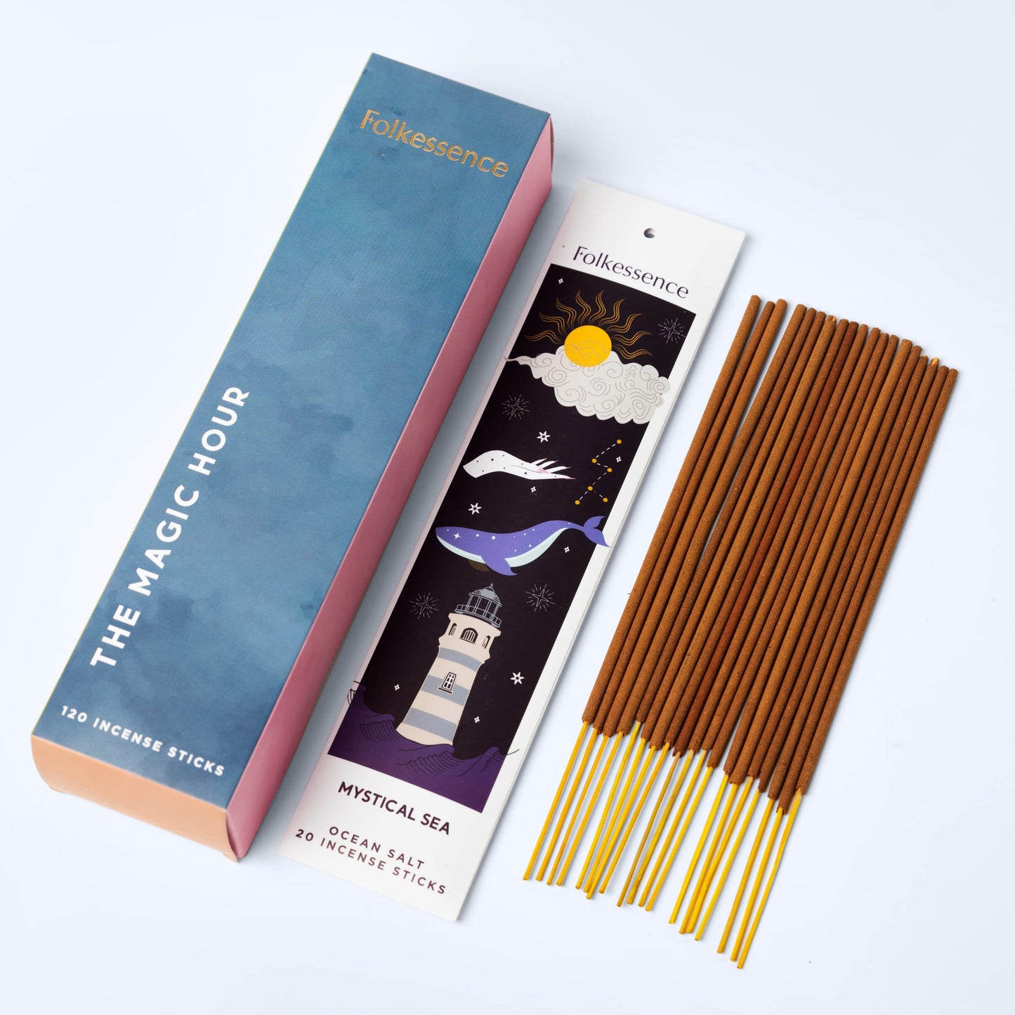 Folkulture Incense Sticks - Set of 6 Insenses (120 Sticks) for Positive Aura - Coconut and Mango, Oriental Aqua, Green Tea, Ocean Salt, Rose and Geranium, Orange Blossom - Boho Gift Set - Magic Hour The Magic Hour