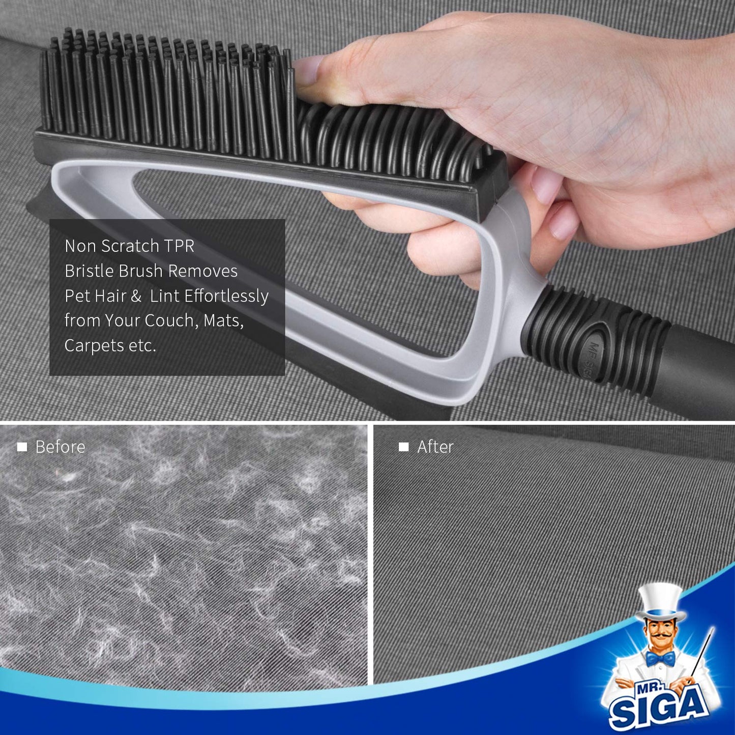 MR.SIGA Soft Bristle Brush/Scrubber with Dustpan, Gray & Black Gray,black