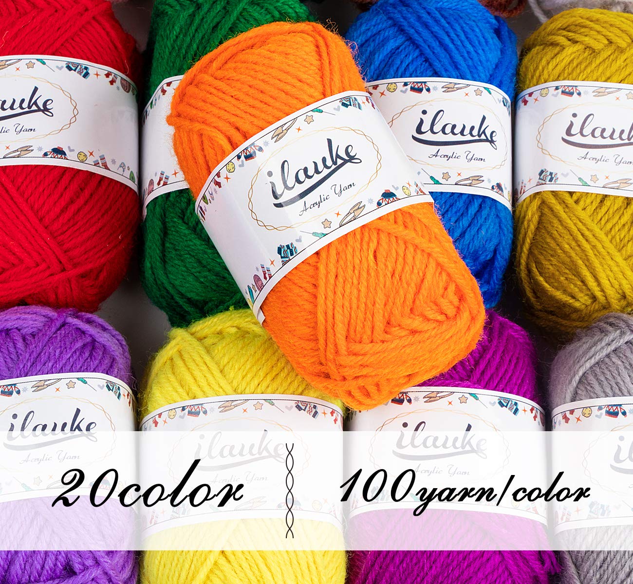 ilauke Crochet Yarn 20 Colours x 30 g Hand Knitting Yarns, Acrylic Wool for Knitting, Crochet and Crafts