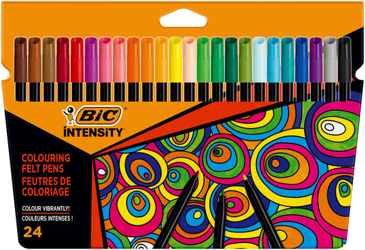 BIC Intensity Colouring Felt Tip Pens for Adults, Multicolour, 24 Pack 24 count (Pack of 1)