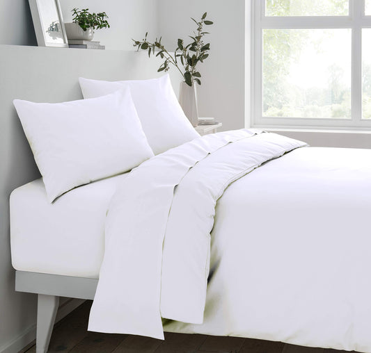 Sleepdown Fitted Sheet Super Soft Cosy Easy Care Polycotton Bed Linen Luxury Bedding Bedsheet 25cm Deep Non Iron - White - Super King