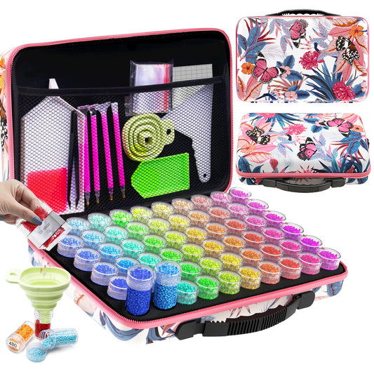 ARTDOT 5D Diamond Art Storage Boxes with 60 Slots, 101pcs Diamond Art Accessories and Tools Kits with Pens for Adults(Butterfly Flower) Medium(60 Jar)