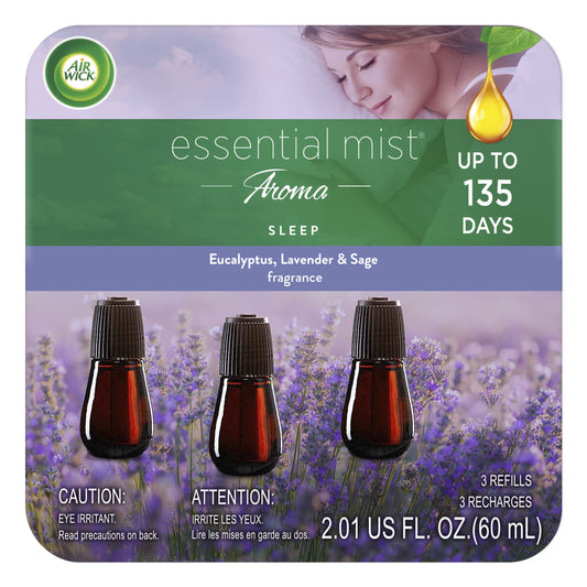 Air Wick Essential Mist Refill, 3 Ct, Sleep, Essential Oils Diffuser, Air Freshener, Aroma 20 ml (Pack of 3)