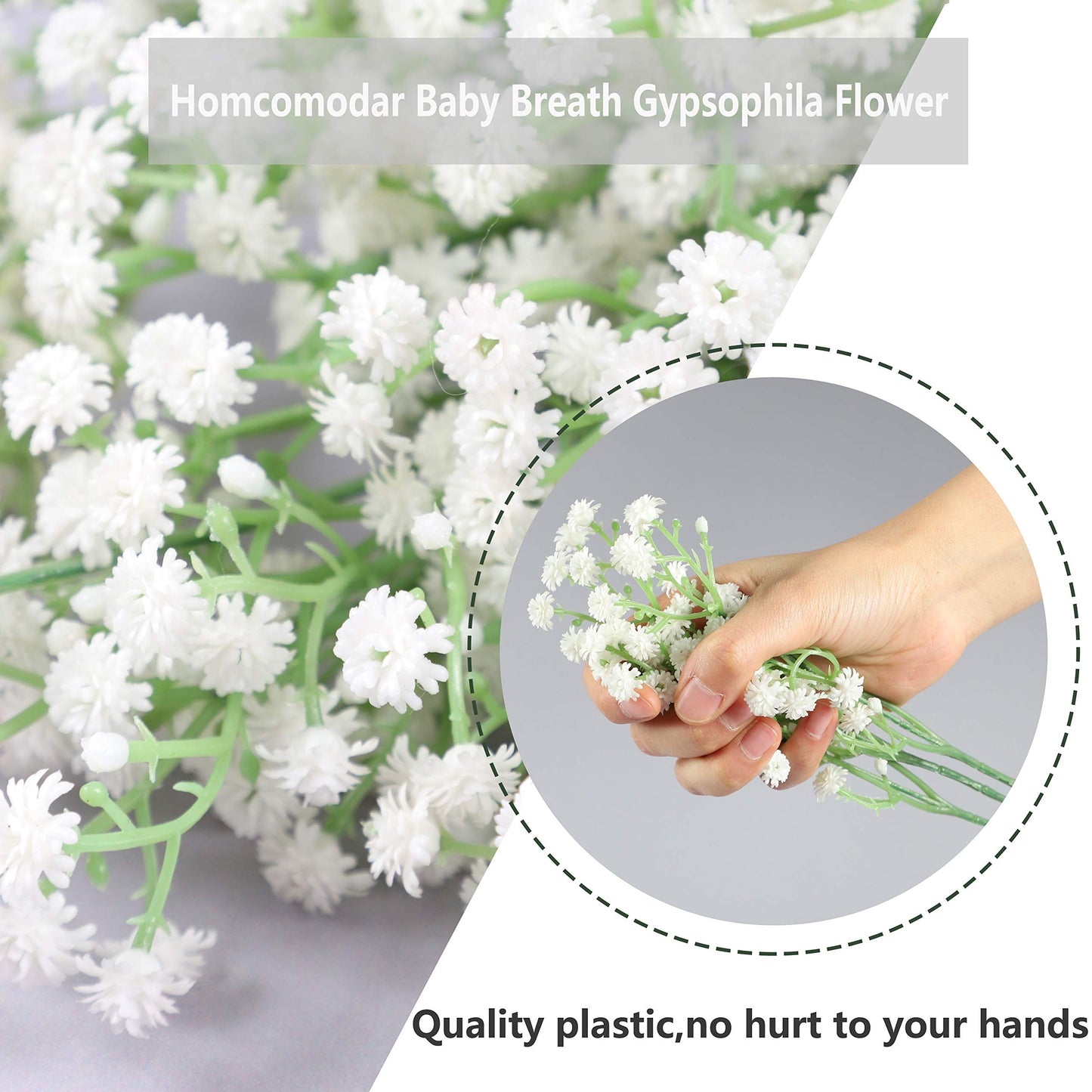 Homcomodar 24PCS Artificial Flowers Gypsophila 20.86 inches Babies Breath Flowers Real Touch Flowers Bouquets for Wedding Home DIY Décor 24PC White