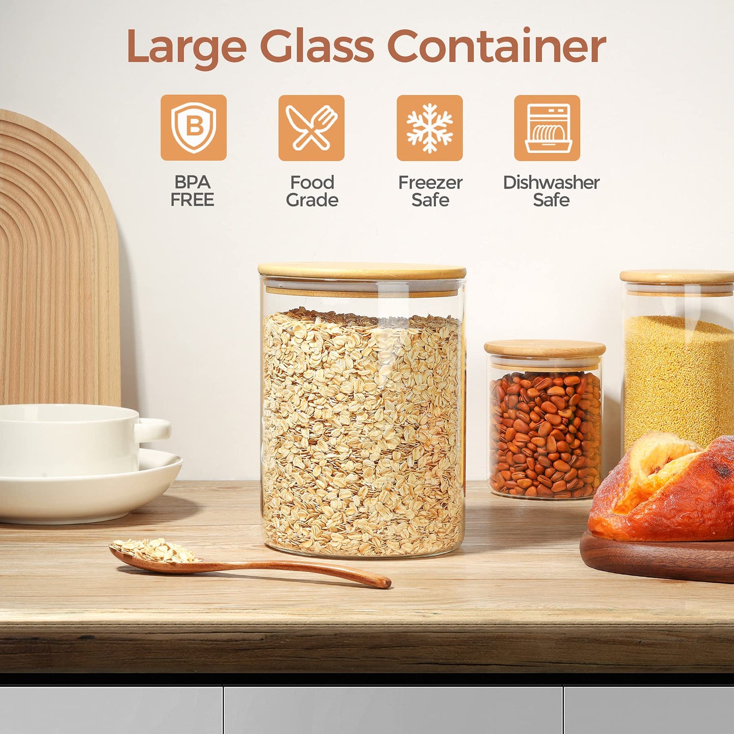 ComSaf 3000ML Glass Jar with Bamboo Lid, Large Glass Jar Wide Mouth Food Storage Container with Airtight Lid, Clear Glass Pantry Jar for Pasta Flour Rice Cookie Biscuit Sugar Storage, Big Laundry Jar 1