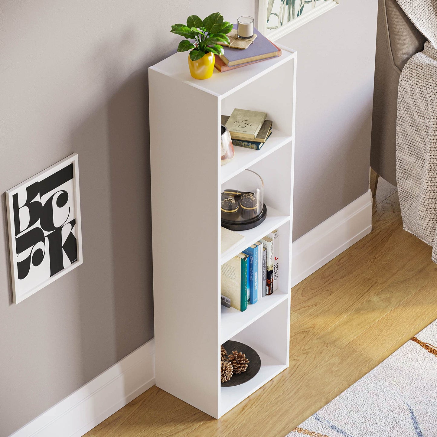 Vida Designs Oxford 4 Tier Cube Bookcase, White Wooden Shelving Display Storage Unit Office Living Room Furniture