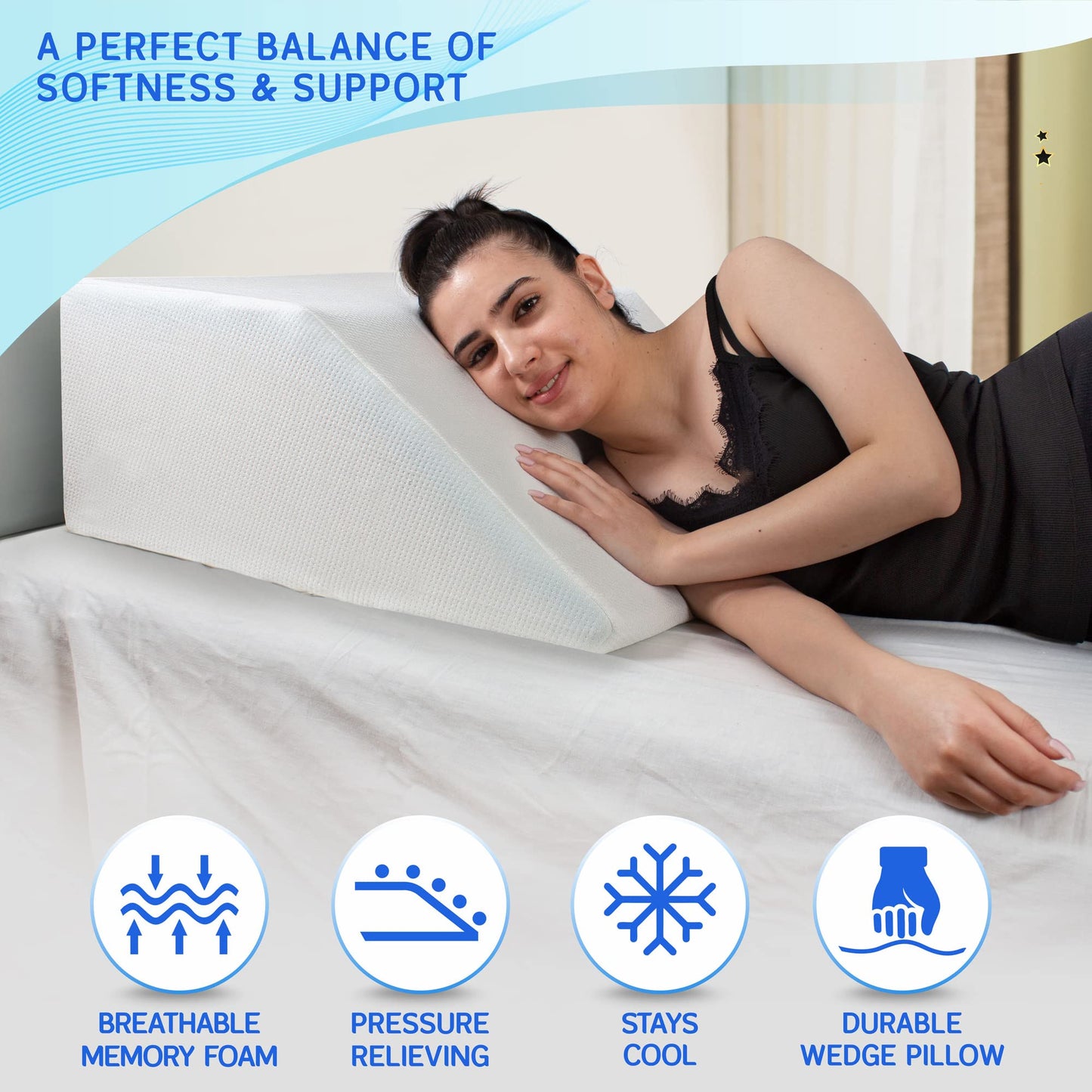 Leg Elevation Pillow with Memory Foam Top - Elevated Leg Rest Pillow for Circulation, Swelling, Knee Pain Relief - Wedge Pillow for Legs, Sleeping, Reading, Relaxing - Washable Cover (10 Inch) 25.40 cm