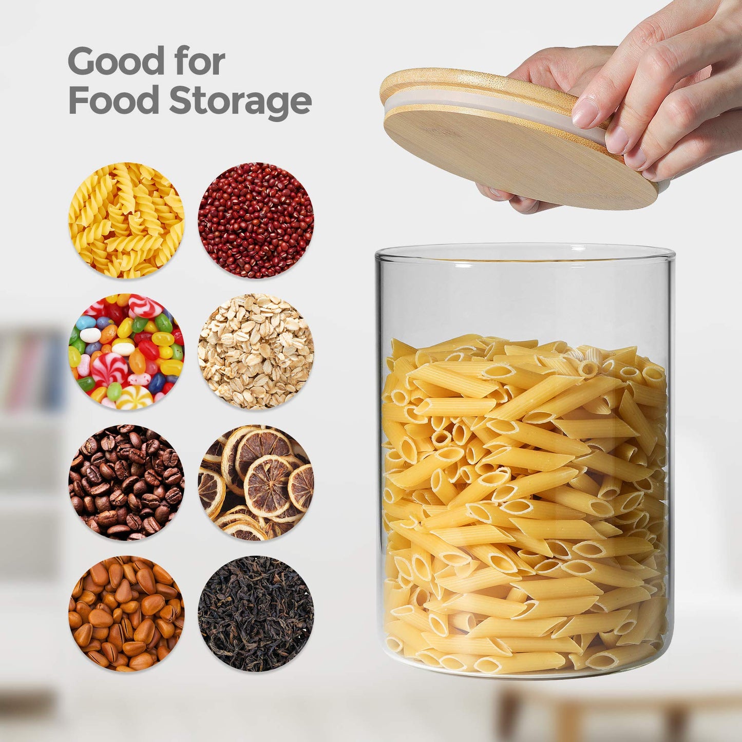 ComSaf 3000ML Glass Jar with Bamboo Lid, Large Glass Jar Wide Mouth Food Storage Container with Airtight Lid, Clear Glass Pantry Jar for Pasta Flour Rice Cookie Biscuit Sugar Storage, Big Laundry Jar 1