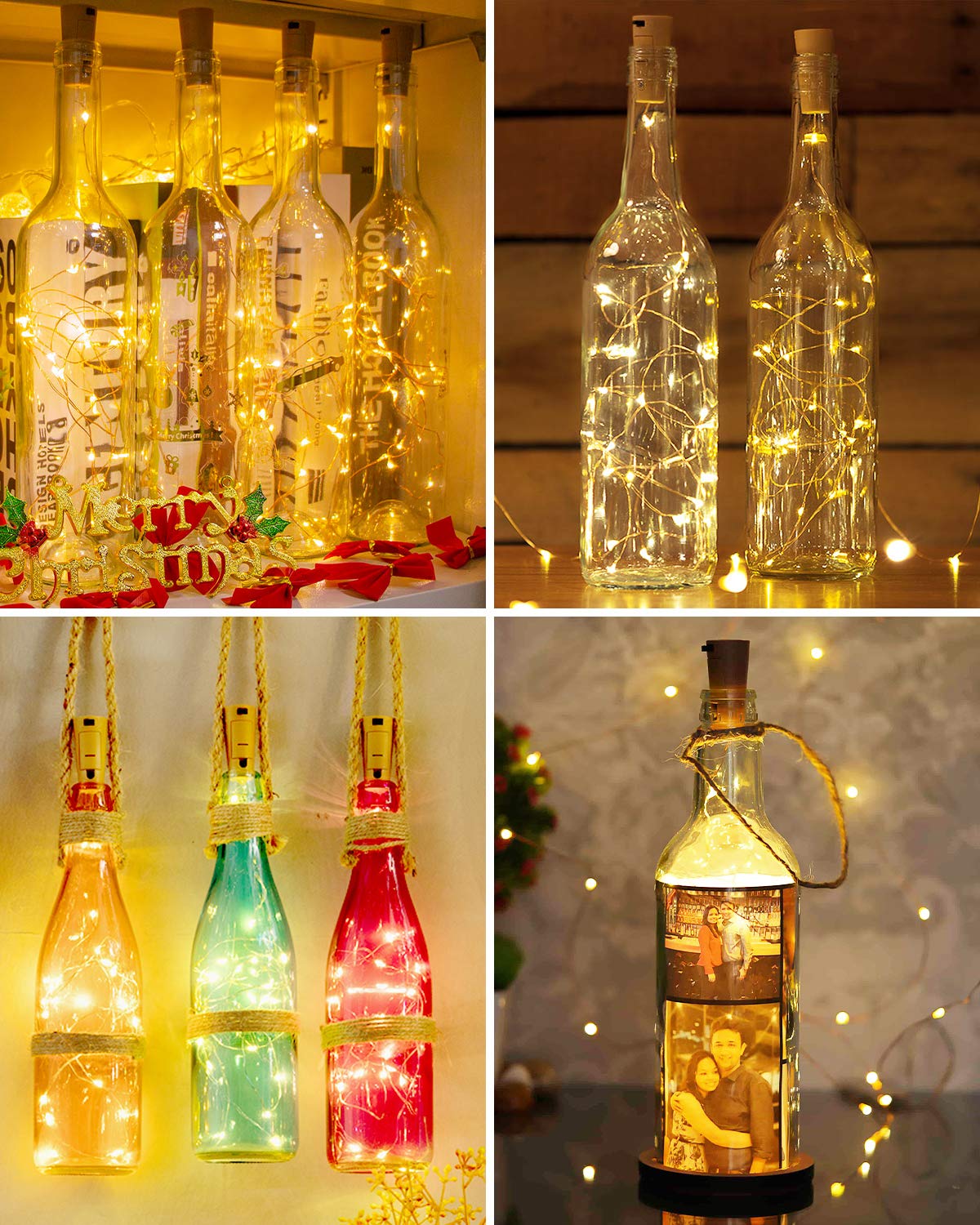 【16 Pack】 Wine Bottle Lights with Cork, 2M 20 LED Copper Wire Bottle Fairy Lights Battery Operated, LED Cork String Lights for Bottle Bedrooms Party Wedding Christmas Indoor DIY Decor (Warm White) 16 Pack