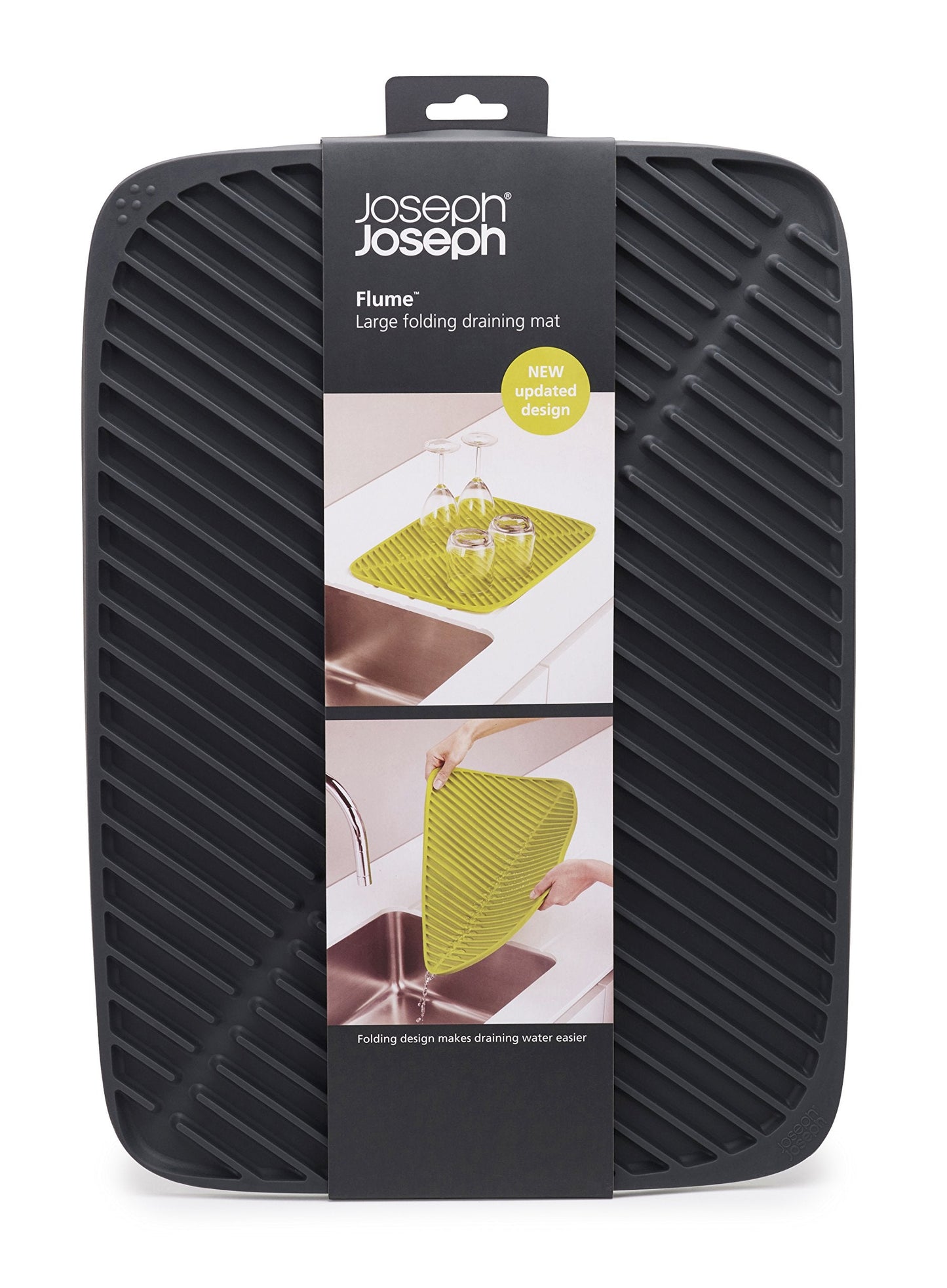 Joseph Joseph Flume - Silicone Folding Dish Draining Mat, Soft Rubber surface, Large - Grey