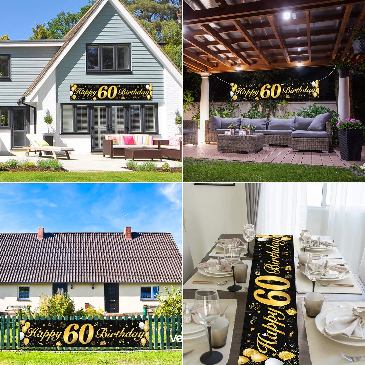 60th Birthday Party Decorations Banner for Men and Women,Essential Decoration for 60th Birthday Party,Long Size Black and Gold 60th Birthday Banner 210×40 cm(82.7×15.7inch)