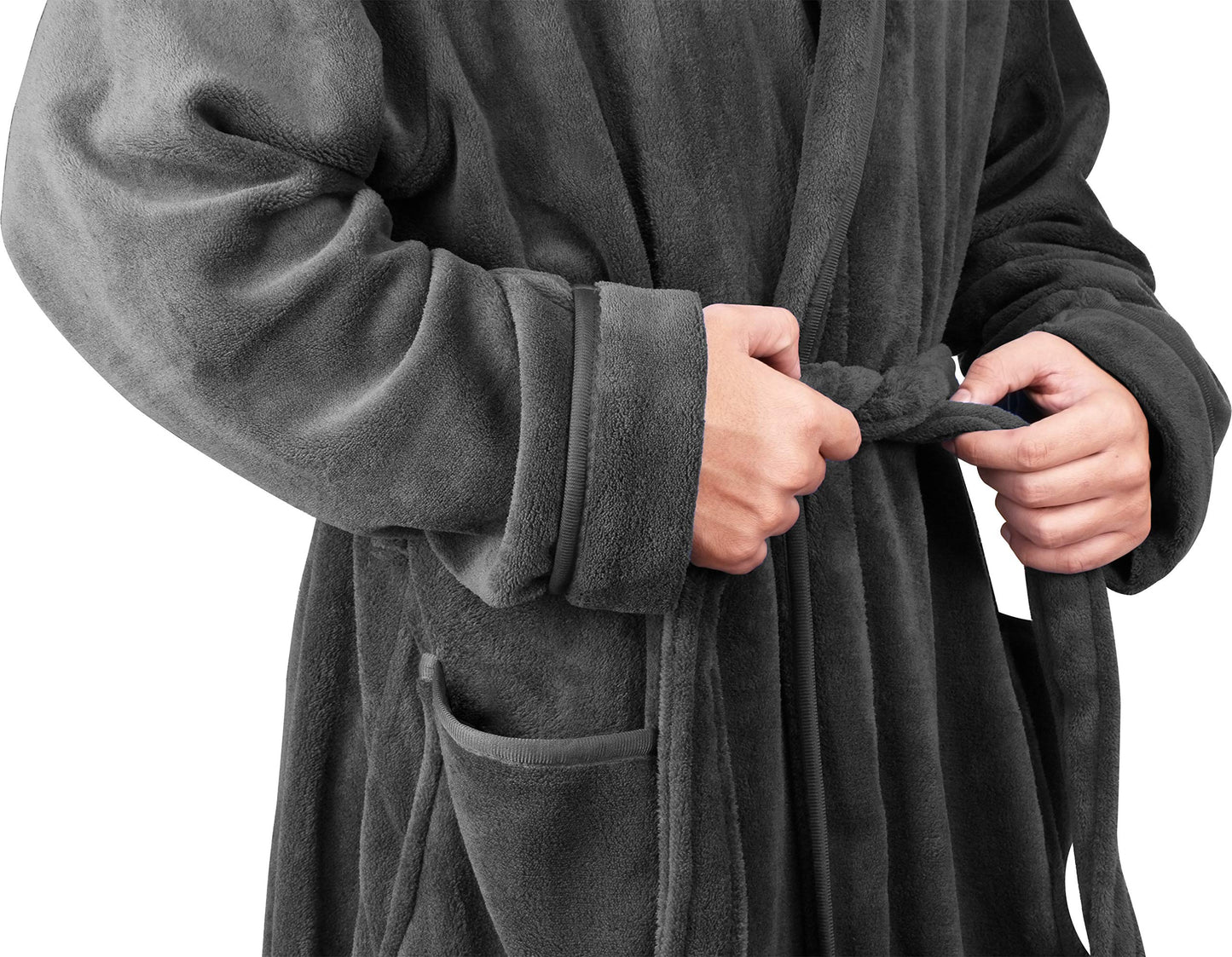 NY Threads Luxury Men’s Dressing Gown |Super Soft Fleece Bath Robe| Cozy Shawl Collar Loungewear and Nightwear L Grey