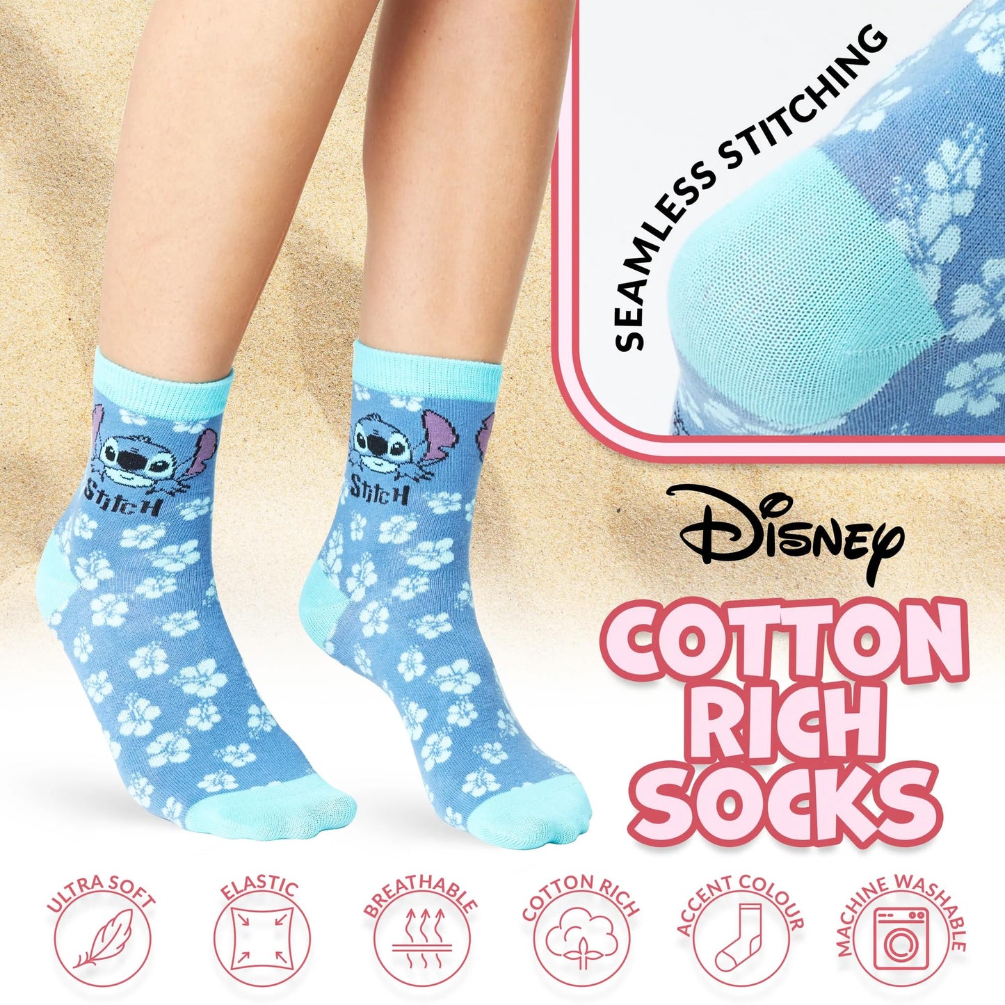 Disney Mug and Socks Gift Set for Women, Calf Socks and Ceramic Mug - Womens Gifts (Blue Stitch) Blue Stitch