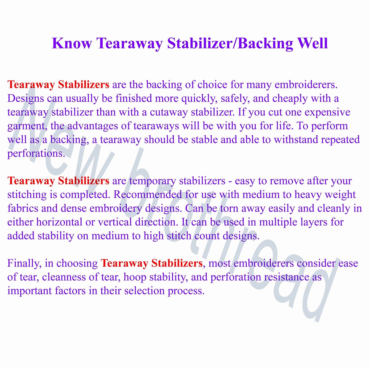 New brothread Tear Away Machine Embroidery Stabilizer Backing 12" x50 Yd (30cmx46M) roll - Medium Weight 50gm (1.8oz) - Cut into Variable Sizes - for Machine Embroidery and Hand Sewing 12"x50yd roll