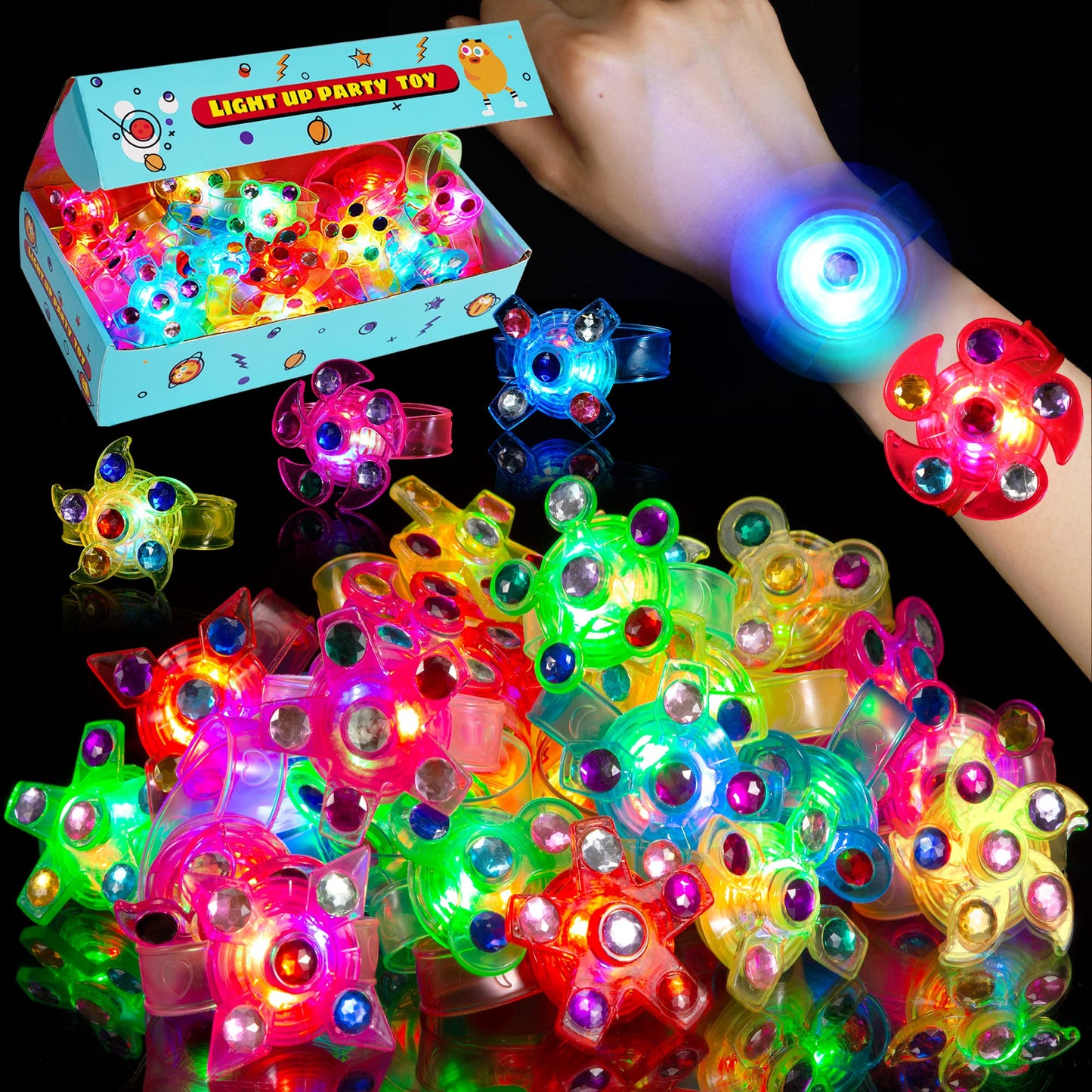 Mikulala Party Bag Fillers for Kids 24 Pack LED Light Up Toys Bracelet Birthday Party Favors for Kids Basket Suffers Stress Relief Anxiety Toys Glow in The Dark Party Supplies 24 Pack Bracelets