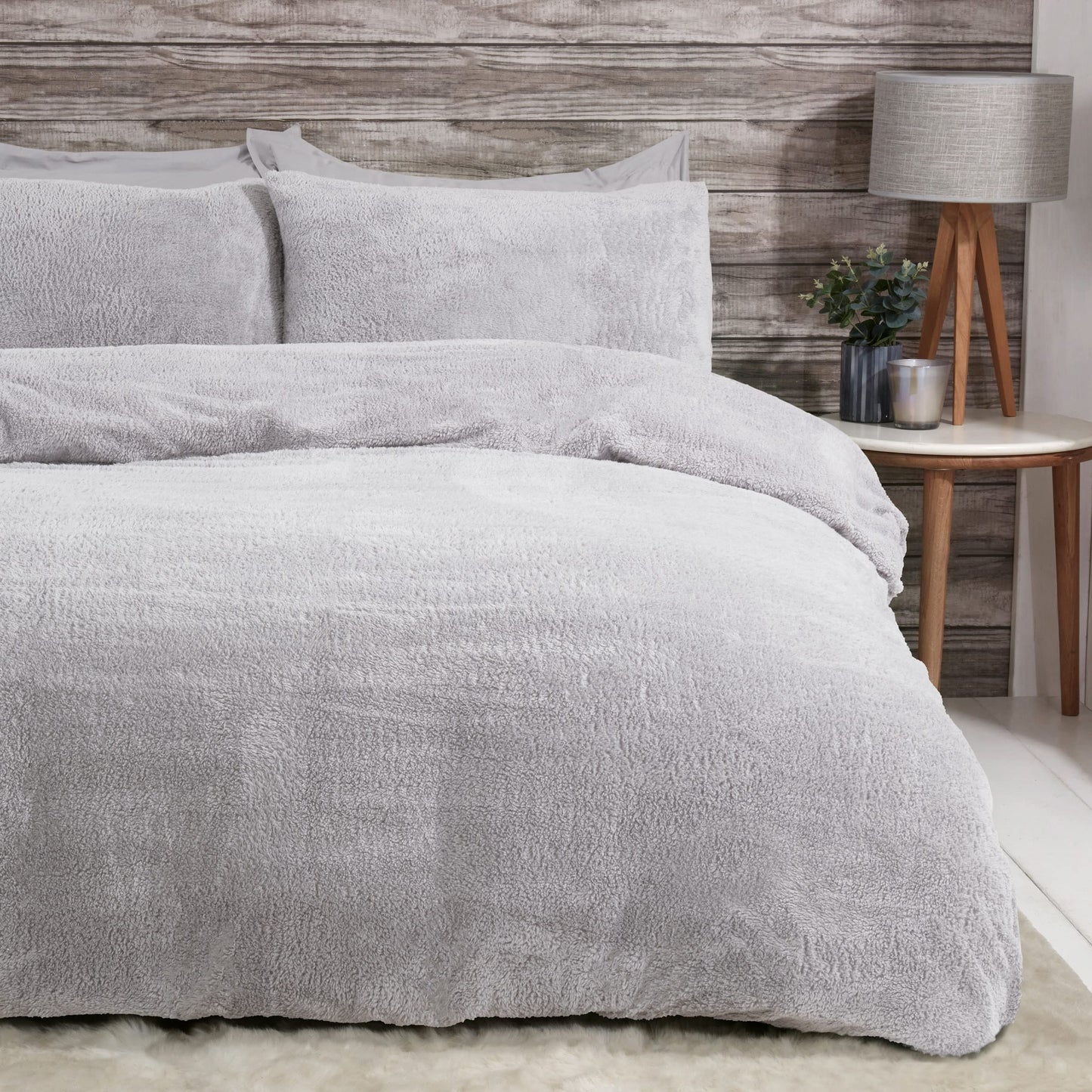 Sleepdown Teddy Fleece Duvet Cover Quilt Bedding Set with Pillow Cases Thermal Warm Cosy Super Soft - King - Grey