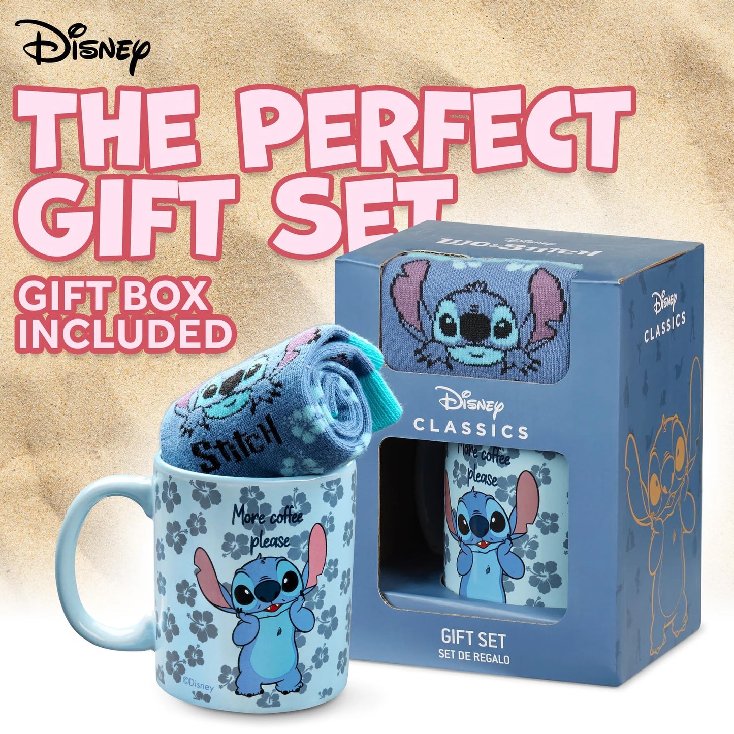 Disney Mug and Socks Gift Set for Women, Calf Socks and Ceramic Mug - Womens Gifts (Blue Stitch) Blue Stitch