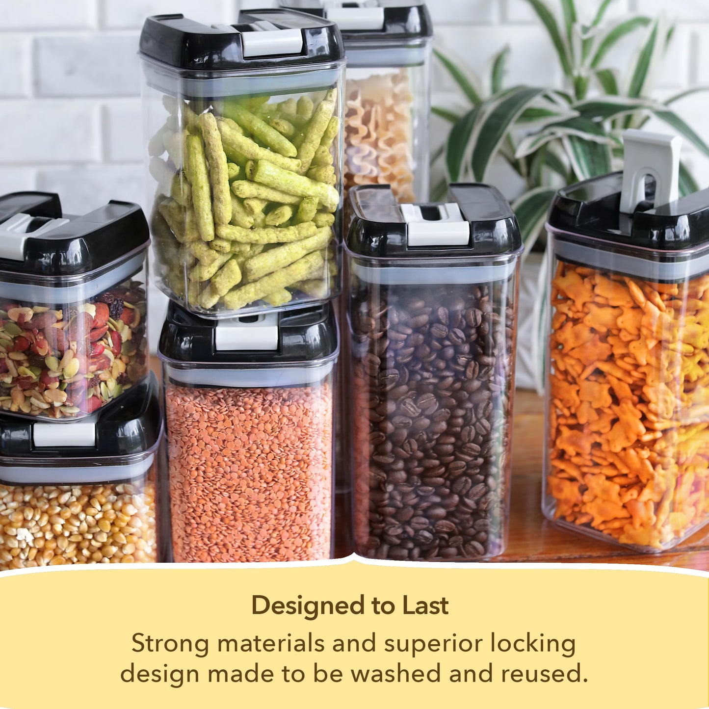 Simply Gourmet Airtight Food Storage Containers - Set of 7 Large Clear Canisters with Lids for Flour, Cereal & Pasta Storage, Pantry Organization - Marker & Labels Included