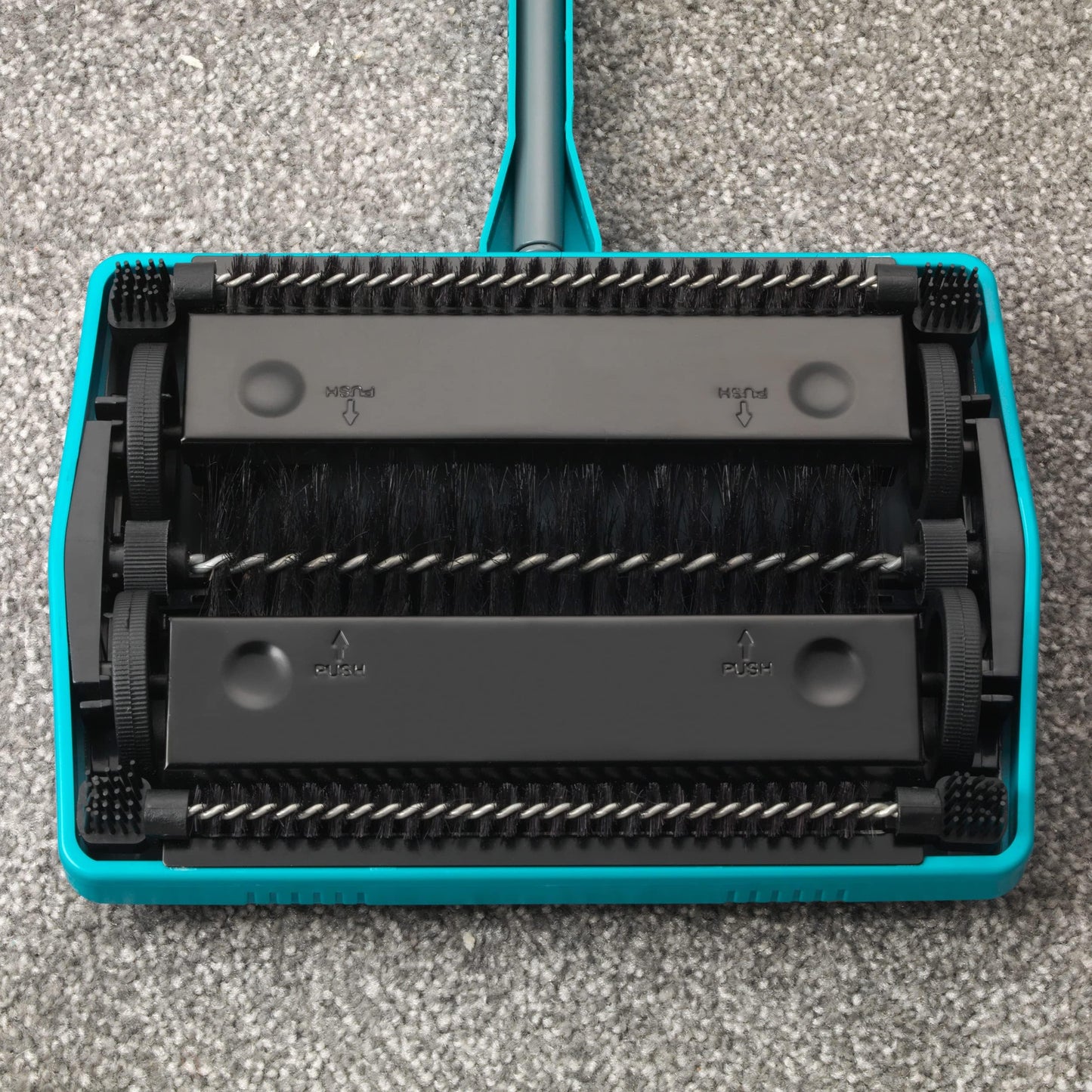 Beldray LA024855TQ Carpet Sweeper - Manual Floor Cleaner, Roller To Clean Carpets And Hard Floors, Pet Fur Remover, Easy Use, Brush Comb To Remove Dirt/Hair From Bristles, Thin & Compact, Lightweight Turquoise