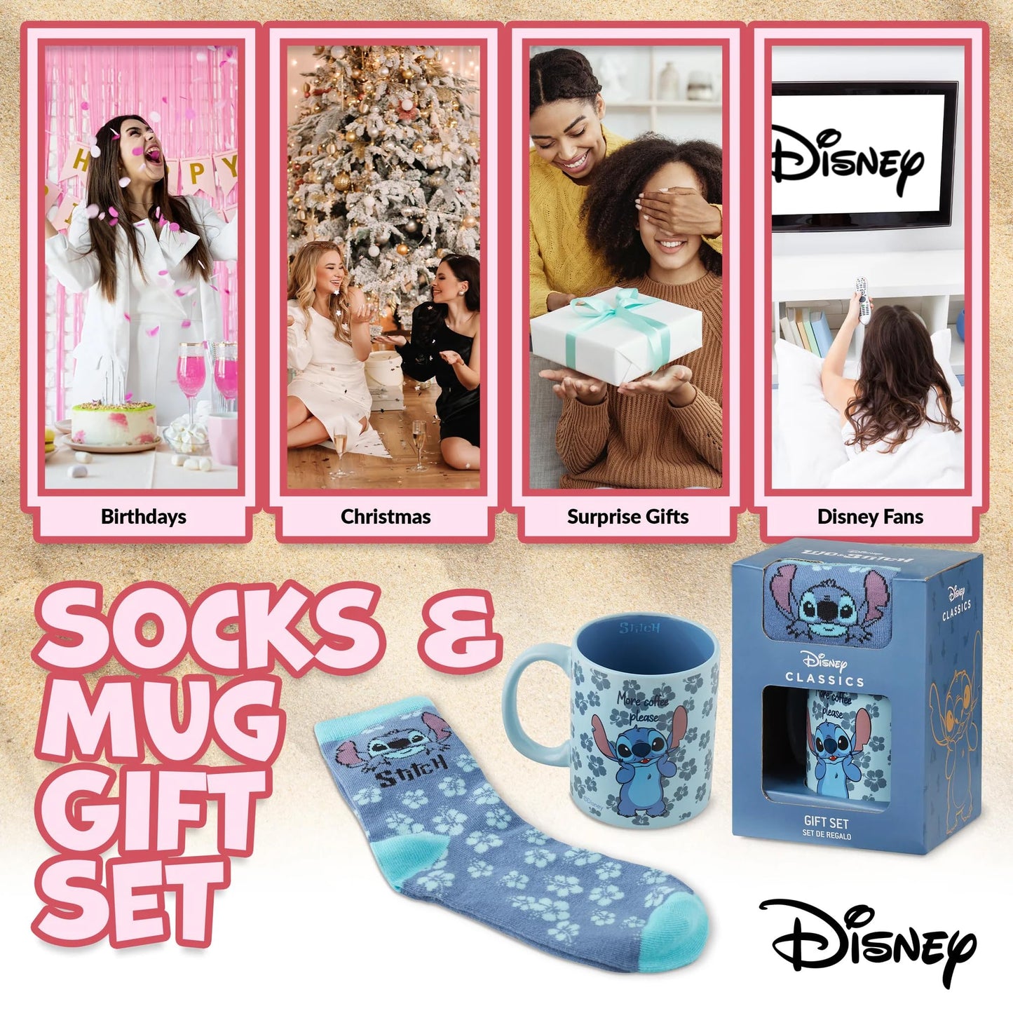 Disney Mug and Socks Gift Set for Women, Calf Socks and Ceramic Mug - Womens Gifts (Blue Stitch) Blue Stitch