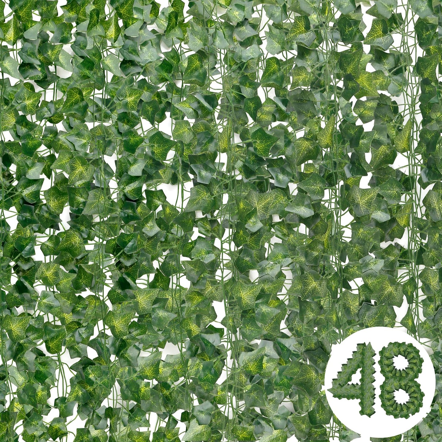 DazSpirit 48Pcs Artificial Ivy Leaf Garland, 336 Ft Artificial Ivy Vines, Fake Vines, Fack Leaves Hanging Plants, for Wedding, Party, Home, Garden, Bedroom, Kitchen, Office, Wall Decoration