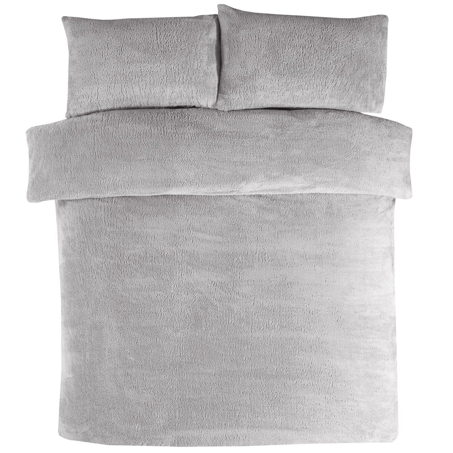 Sleepdown Teddy Fleece Duvet Cover Quilt Bedding Set with Pillow Cases Thermal Warm Cosy Super Soft - King - Grey