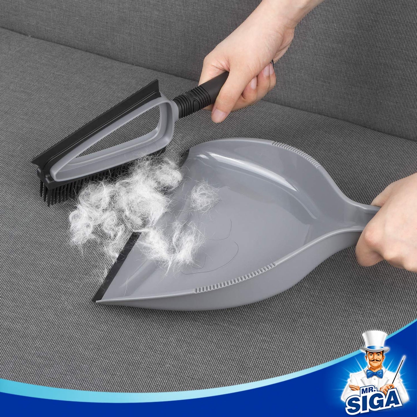 MR.SIGA Soft Bristle Brush/Scrubber with Dustpan, Gray & Black Gray,black