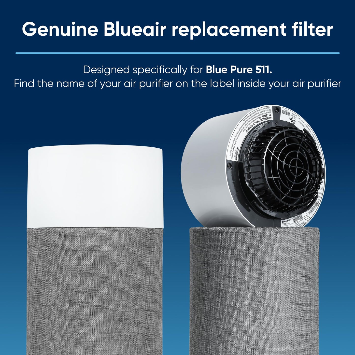 Blueair Genuine HEPASilent Replacement Filter for Blue Pure 511 Air Purifier – Removes 99.97% of Pollen, Dust, Pet Dander, Mould, Bacteria & Viruses Activated Carbon Reduces VOCs, Odours, Chemicals 511 Replacement Filter