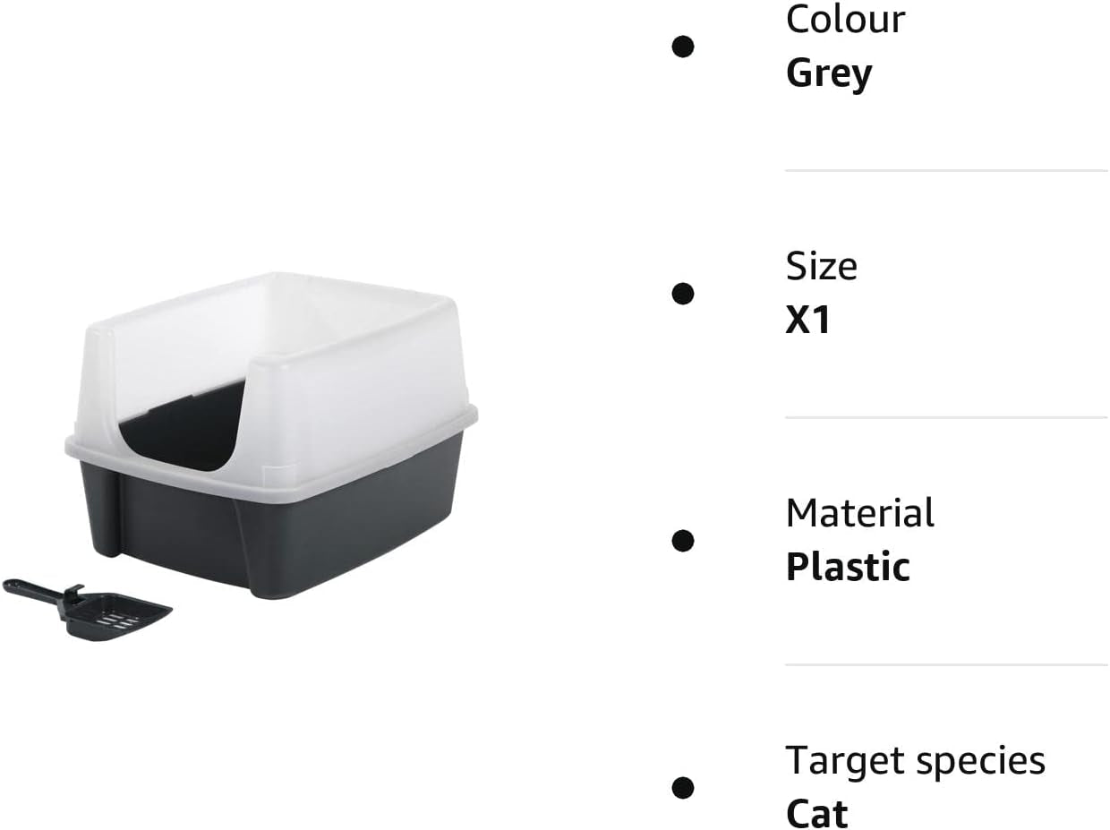 , Litter Box, Tray for Cat, Plastic (PP) Bpa-Free, Scoop, CLH-12, Open Top, Grey