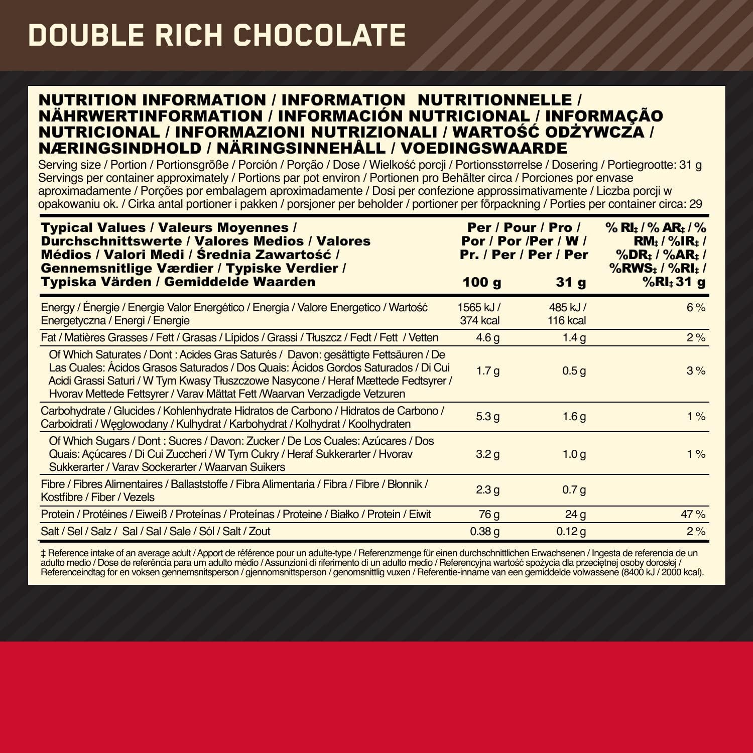 Gold Standard Whey Protein, Muscle Building Powder with Naturally Occurring Glutamine and Amino Acids, Double Rich Chocolate, 29 Servings, 899 G, Packaging May Vary