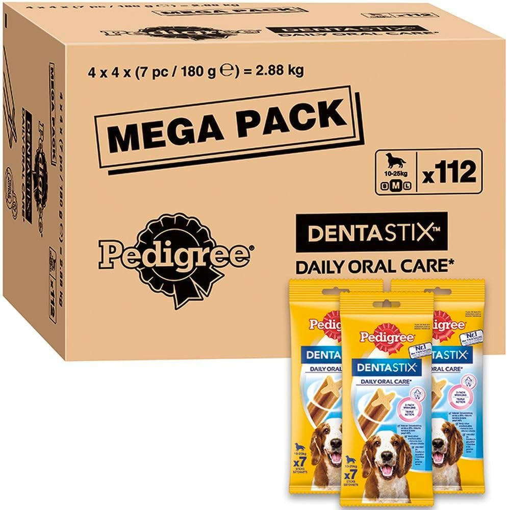 Dentastix 112 Sticks Functional Snacks, Daily Dental Chews for Medium Dogs (10 - 25 Kg), Megapack