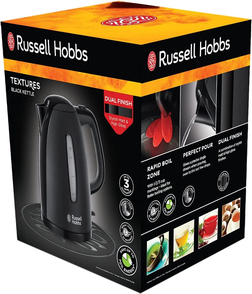 Textures Plastic Kettle 21271, 1.7 L, 3000 W - Black