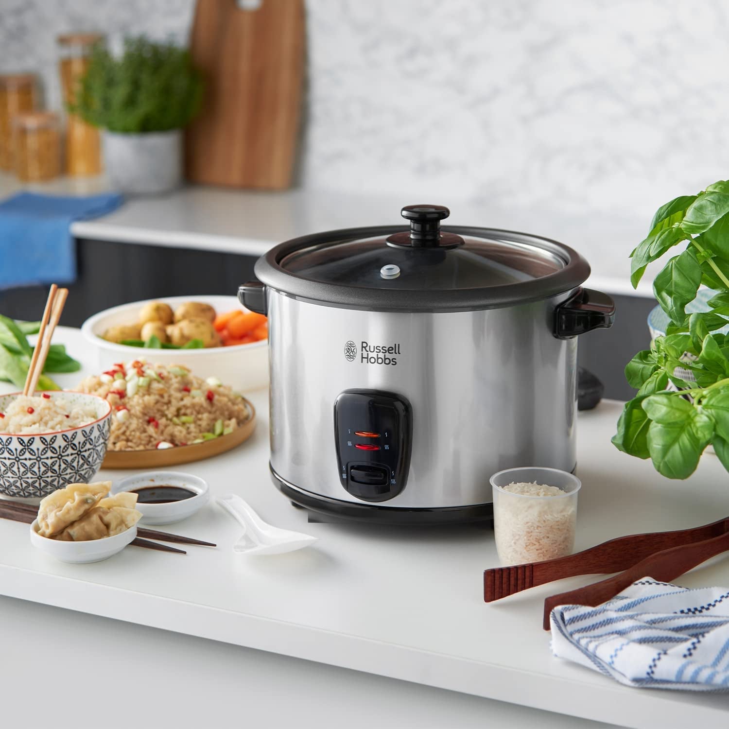 Electric Rice Cooker & Steamer - 1.8L (10 Cup) Keep Warm Function, Removable Non Stick Bowl, Easy to Clean, Steamer Basket, Measuring Cup & Spoon Inc, Energy Saving, 700W, 19750