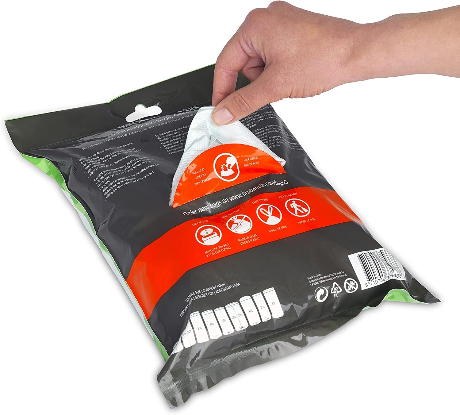 Bin Liners, Size G, 23-30 L - 40 Bags ,White,375668